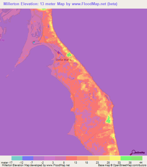Millerton,Bahamas Elevation Map