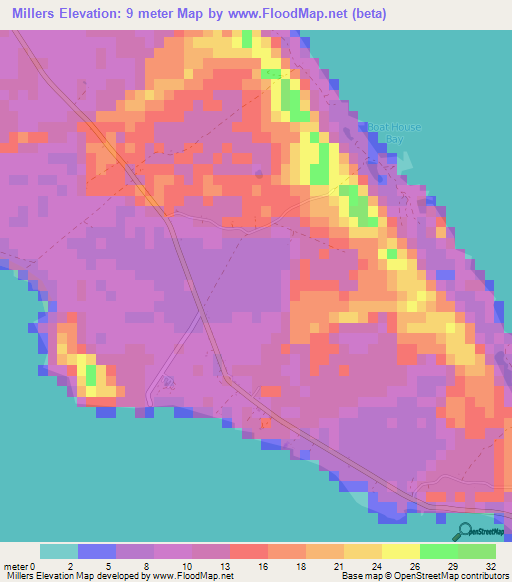 Millers,Bahamas Elevation Map