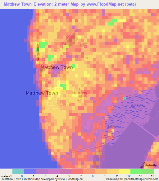 Matthew Town,Bahamas Elevation Map