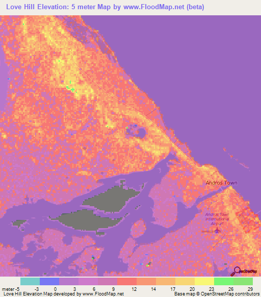 Love Hill,Bahamas Elevation Map