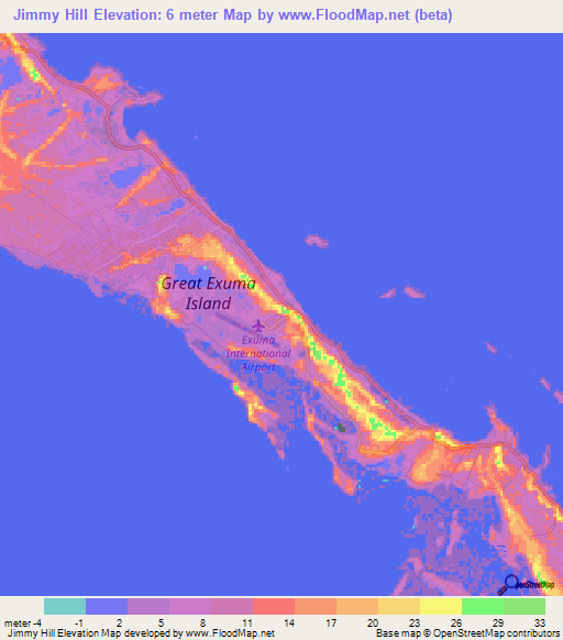 Jimmy Hill,Bahamas Elevation Map