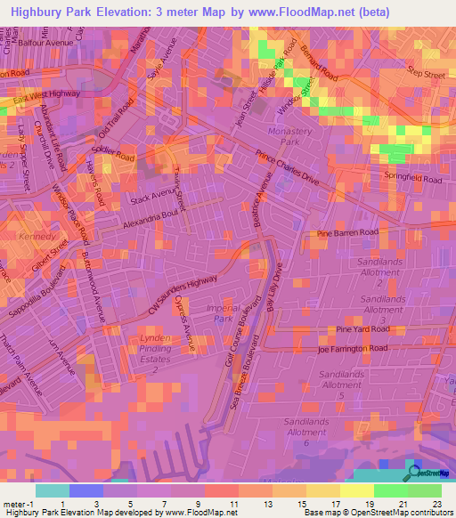 Highbury Park,Bahamas Elevation Map