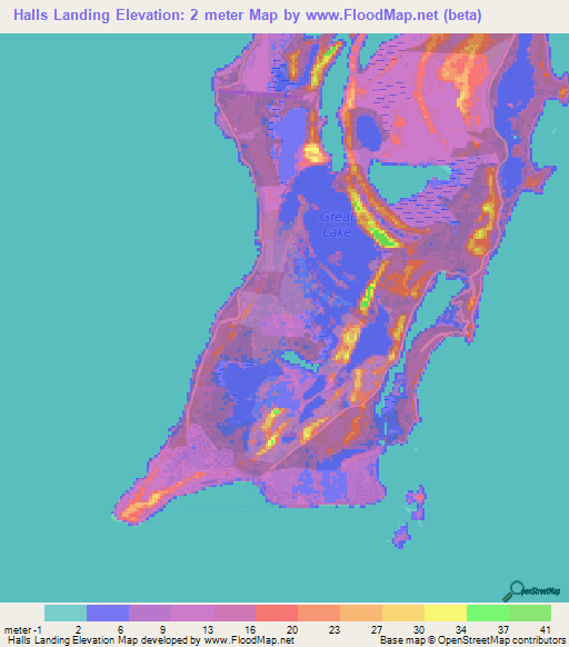 Halls Landing,Bahamas Elevation Map
