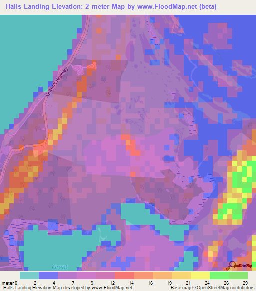 Halls Landing,Bahamas Elevation Map