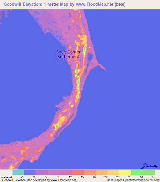 Goodwill,Bahamas Elevation Map