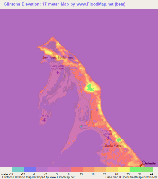 Glintons,Bahamas Elevation Map