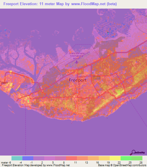 Freeport,Bahamas Elevation Map