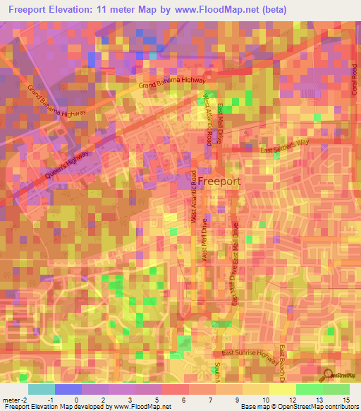 Freeport,Bahamas Elevation Map