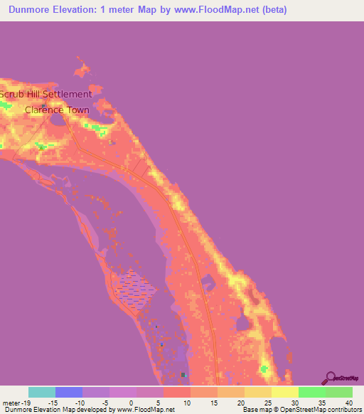 Dunmore,Bahamas Elevation Map