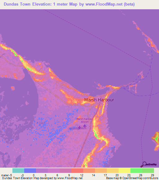 Dundas Town,Bahamas Elevation Map