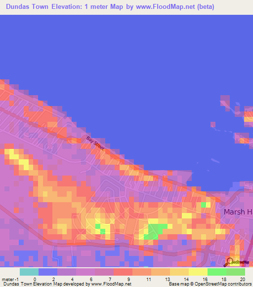 Dundas Town,Bahamas Elevation Map