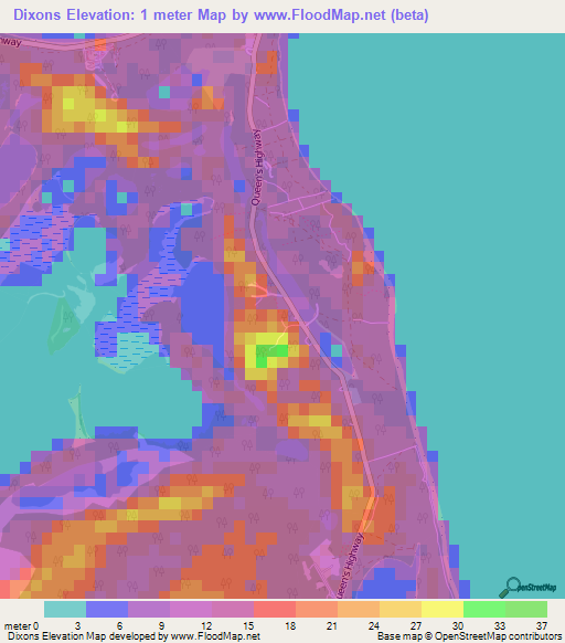 Dixons,Bahamas Elevation Map