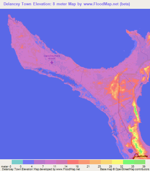 Delancey Town,Bahamas Elevation Map