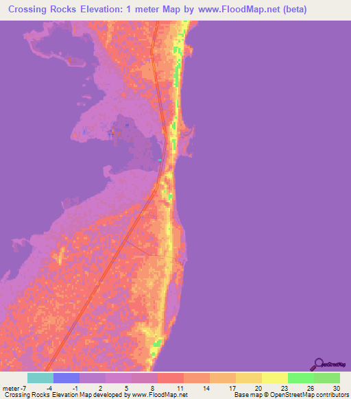 Crossing Rocks,Bahamas Elevation Map