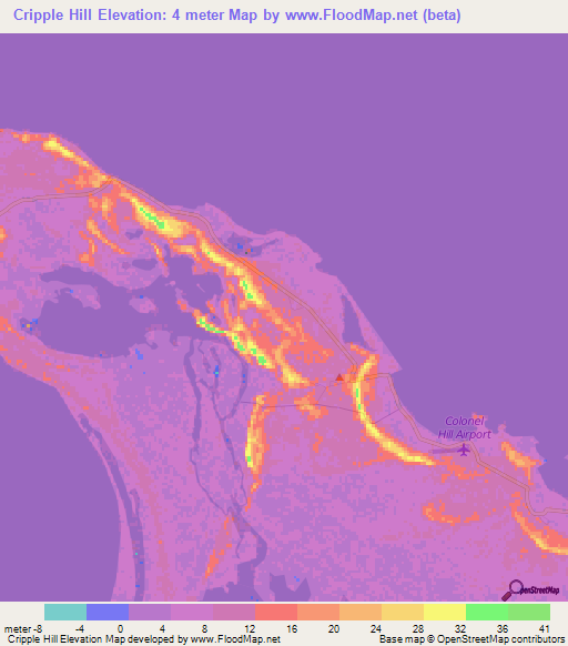 Cripple Hill,Bahamas Elevation Map