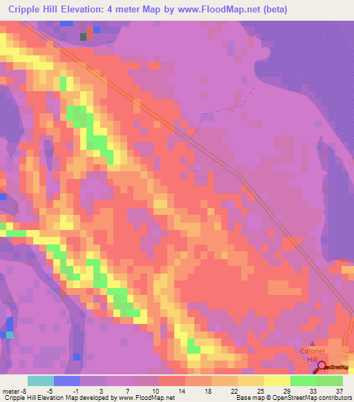 Cripple Hill,Bahamas Elevation Map