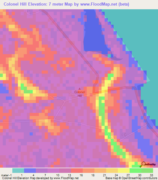 Colonel Hill,Bahamas Elevation Map