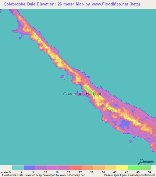 Colebrooke Dale,Bahamas Elevation Map