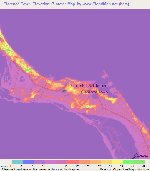 Clarence Town,Bahamas Elevation Map