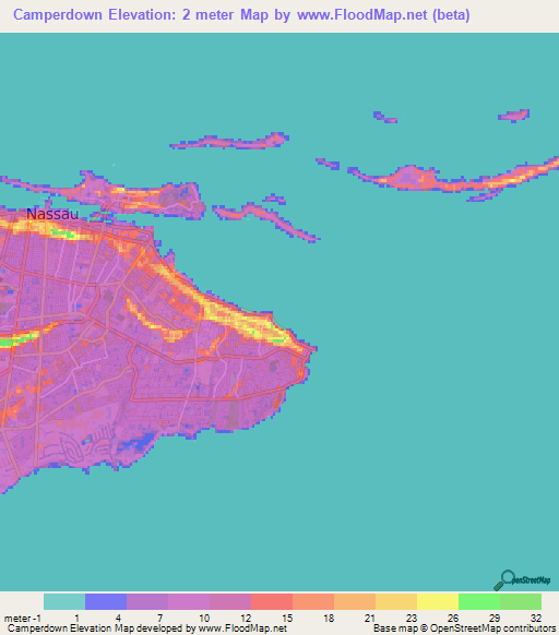Camperdown,Bahamas Elevation Map