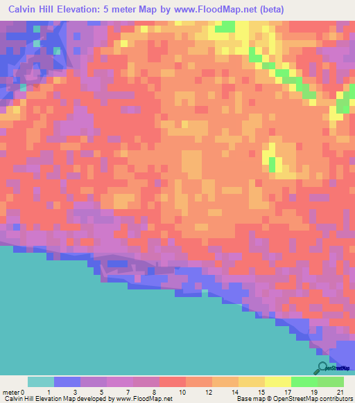 Calvin Hill,Bahamas Elevation Map