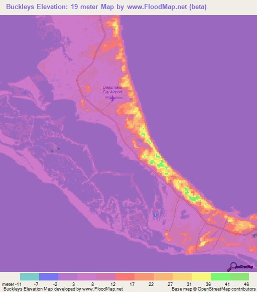 Buckleys,Bahamas Elevation Map