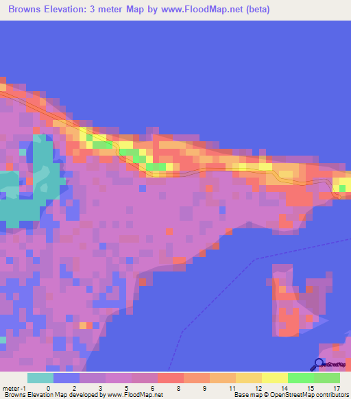 Browns,Bahamas Elevation Map