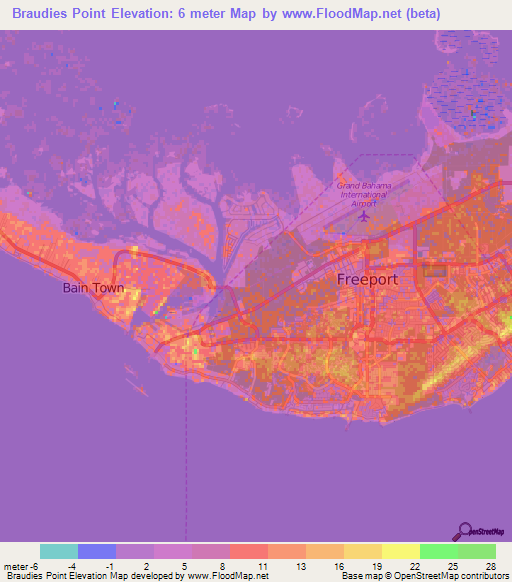 Braudies Point,Bahamas Elevation Map