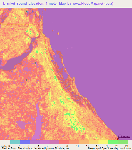 Blanket Sound,Bahamas Elevation Map
