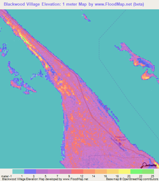 Blackwood Village,Bahamas Elevation Map