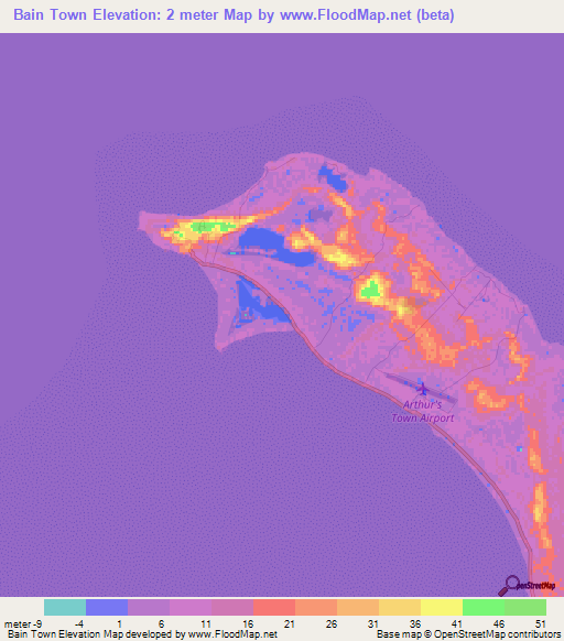 Bain Town,Bahamas Elevation Map