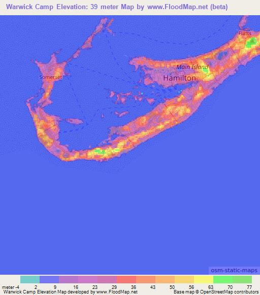 Warwick Camp,Bermuda Elevation Map