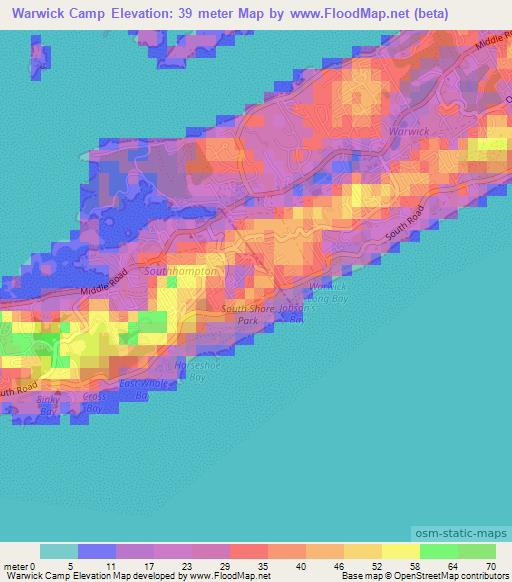 Warwick Camp,Bermuda Elevation Map