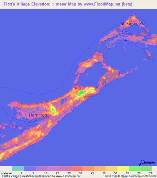 Flatt's Village,Bermuda Elevation Map