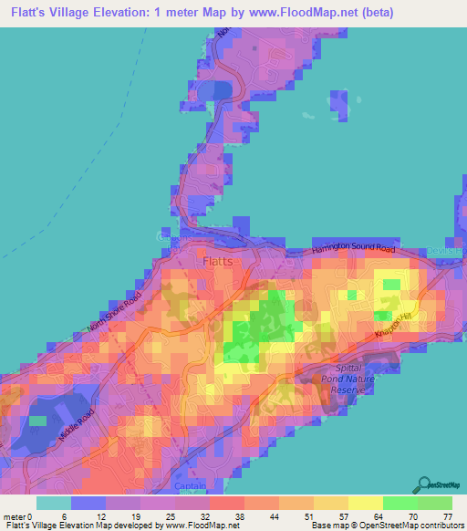 Flatt's Village,Bermuda Elevation Map