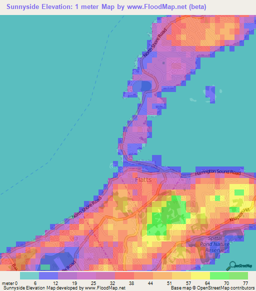 Sunnyside,Bermuda Elevation Map