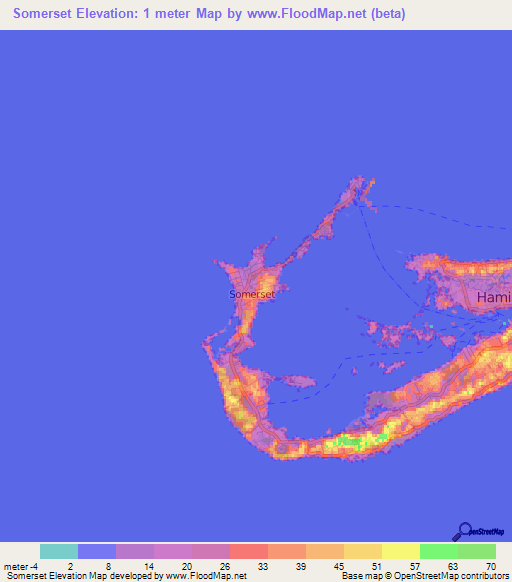 Somerset,Bermuda Elevation Map