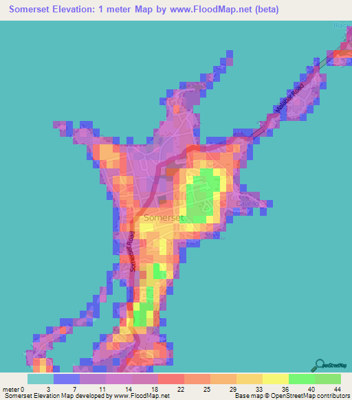 Somerset,Bermuda Elevation Map