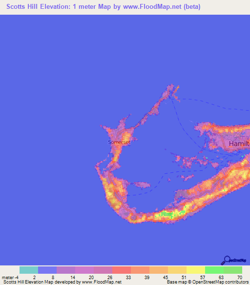 Scotts Hill,Bermuda Elevation Map