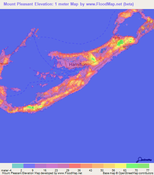Mount Pleasant,Bermuda Elevation Map