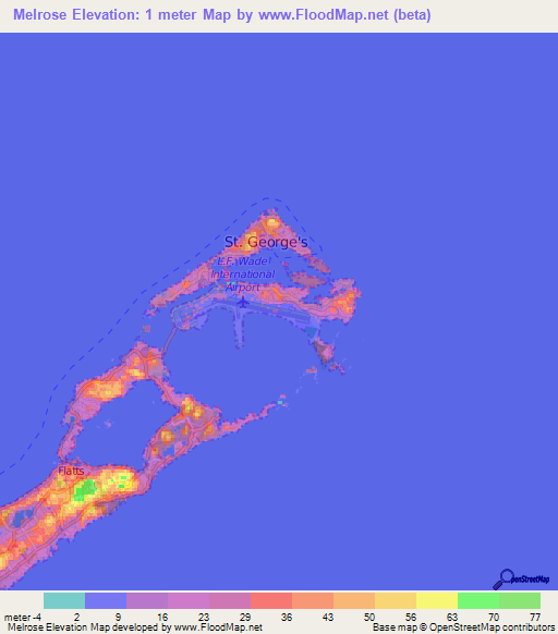 Melrose,Bermuda Elevation Map