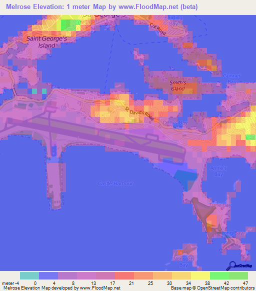 Melrose,Bermuda Elevation Map