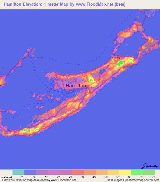 Hamilton,Bermuda Elevation Map