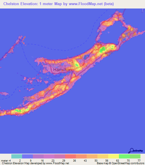 Chelston,Bermuda Elevation Map