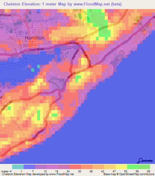Chelston,Bermuda Elevation Map