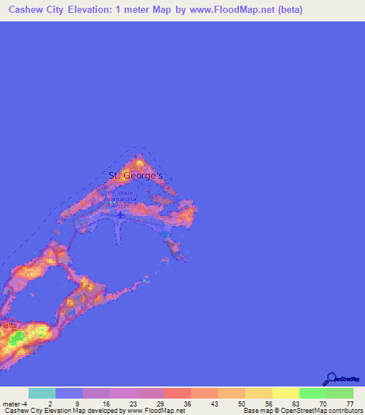 Cashew City,Bermuda Elevation Map