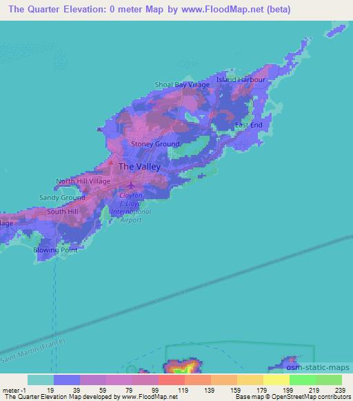 The Quarter,Anguilla Elevation Map