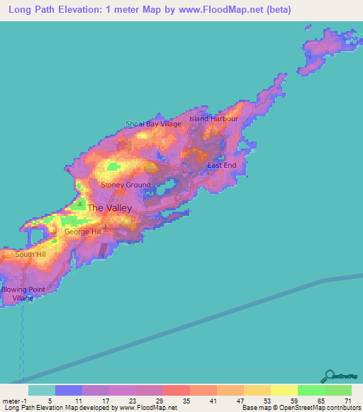 Long Path,Anguilla Elevation Map