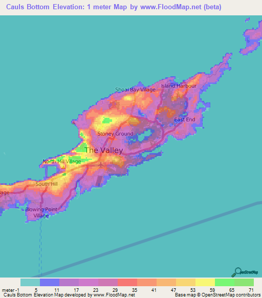 Cauls Bottom,Anguilla Elevation Map