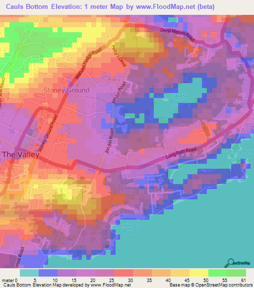 Cauls Bottom,Anguilla Elevation Map